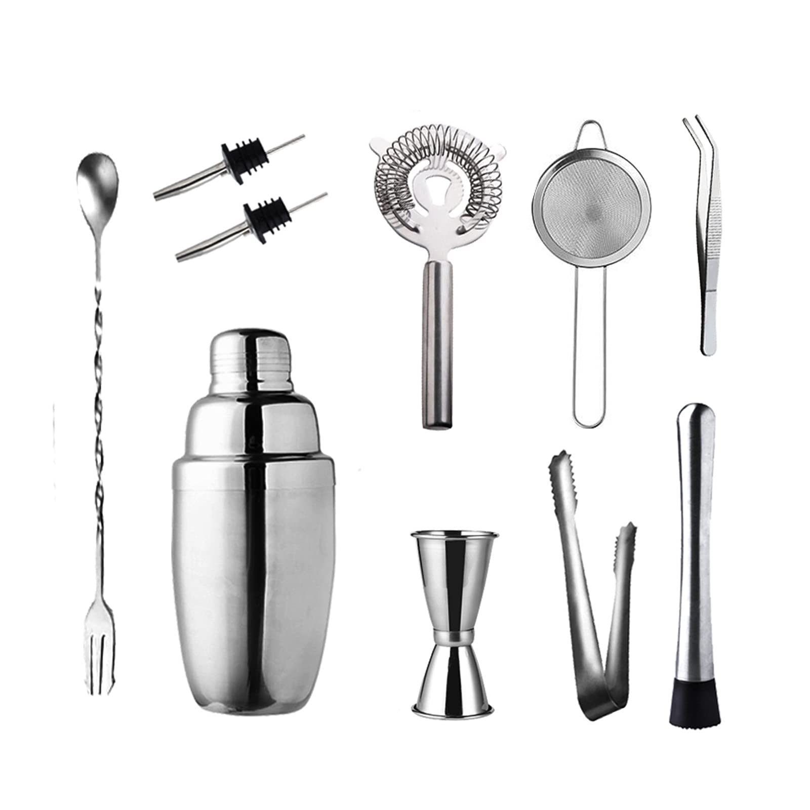 Shaker per Cocktail Kit Bartending Cocktail Shaker Set di shaker da cocktail a 10 pezzi - Strumenti da bar - Agitatore in acciaio inox Shaker Set Bartender, Cocktail Shaker, Bere Shaker, Martini Shake