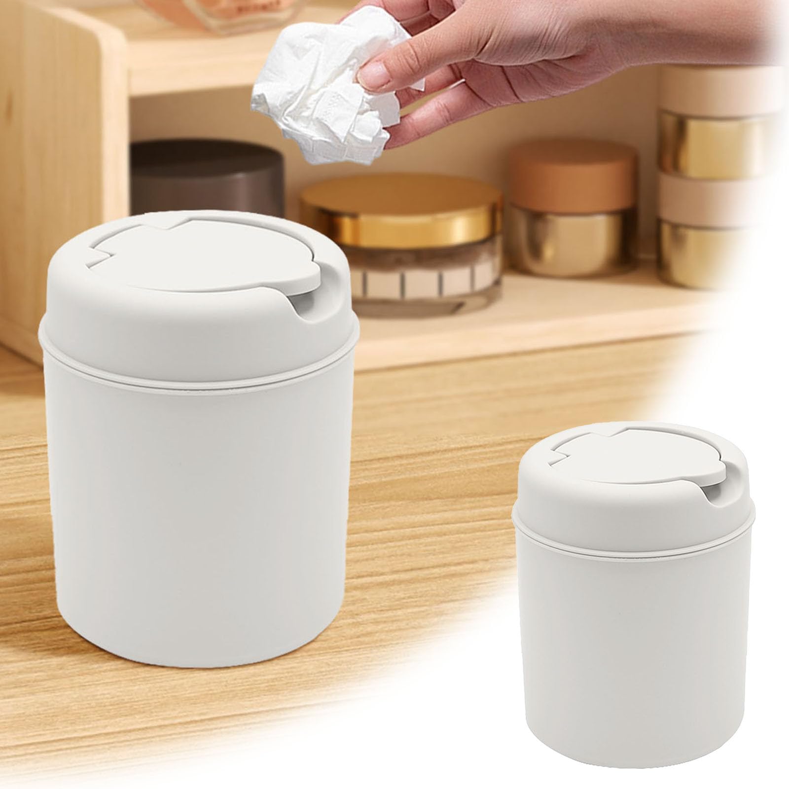 Mini Trash Can with Lid - Removable Small Garbage Can for Office Childrens Room Dressing Table Living Room