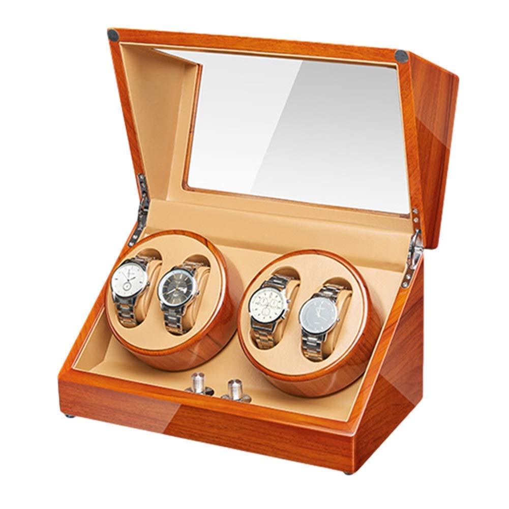 QUSYZD Watch Winder Automatic Watch Winder Box 4 Quiet Motor Wood Shell Piano Paint Exterior Flexible Watch Pillows for Man Women Watches,D Watch Winder,B-A
