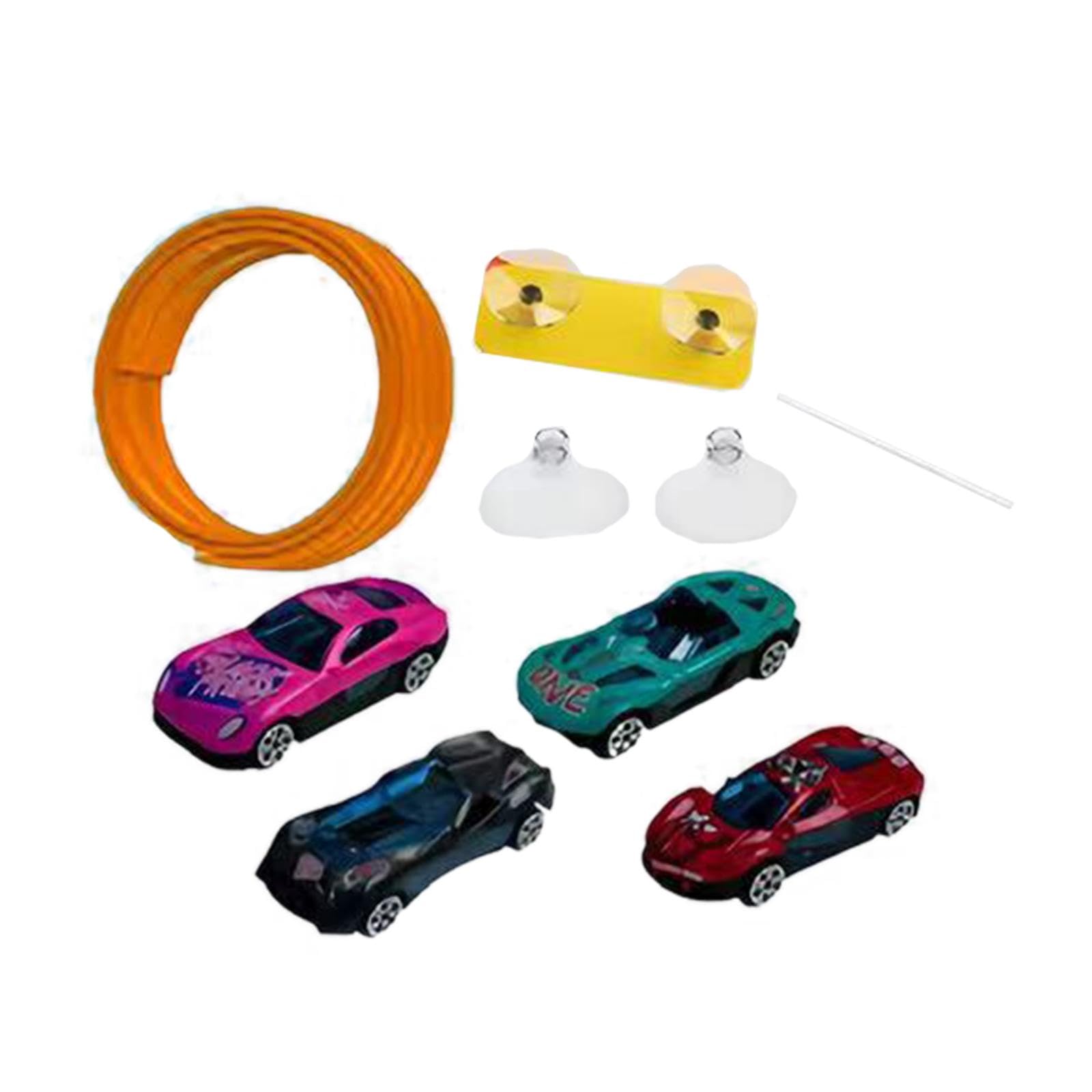 Pista de Carreras Flexible 4.5m (14.8 ft) con Ventosa y 4 Coches de Aleación, Juguete de Pista Portátil para Niños
