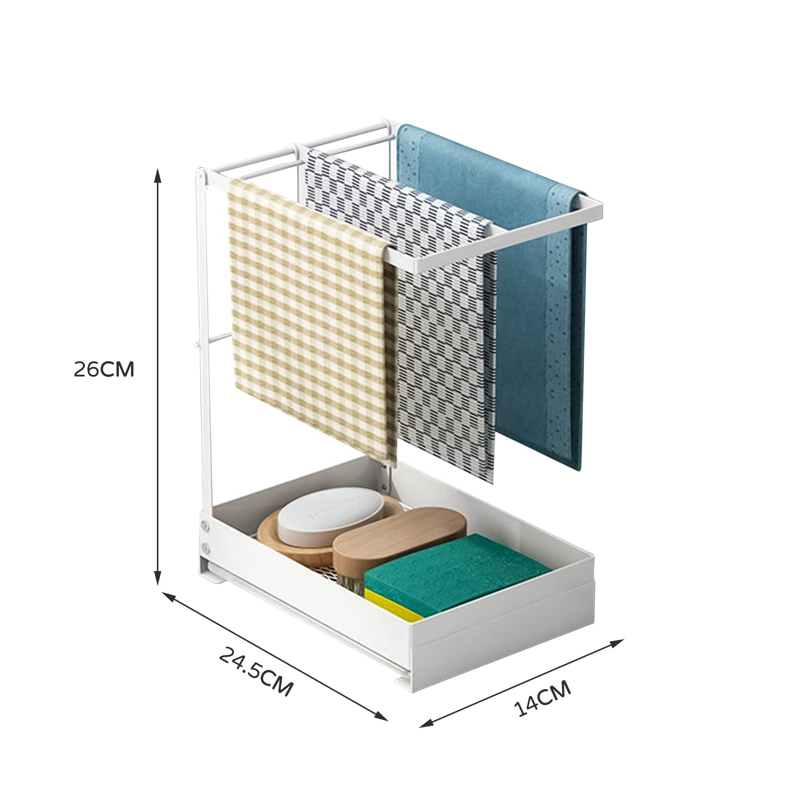 Organizador para fregadero de cocina, soporte para esponja para fregadero, soporte para paños de cocina, organizador para fregadero con bandeja de drenaje para almacenamiento de cocina, baño, fregad