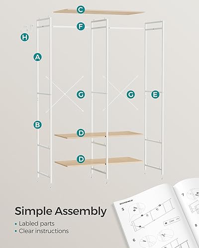 Miniatura 7 de SONGMICS Armario, armario portátil de hierro y madera, perchero de ropa resistente, Armarios de dormitorio con 2 varillas para colgar, 6 estantes de