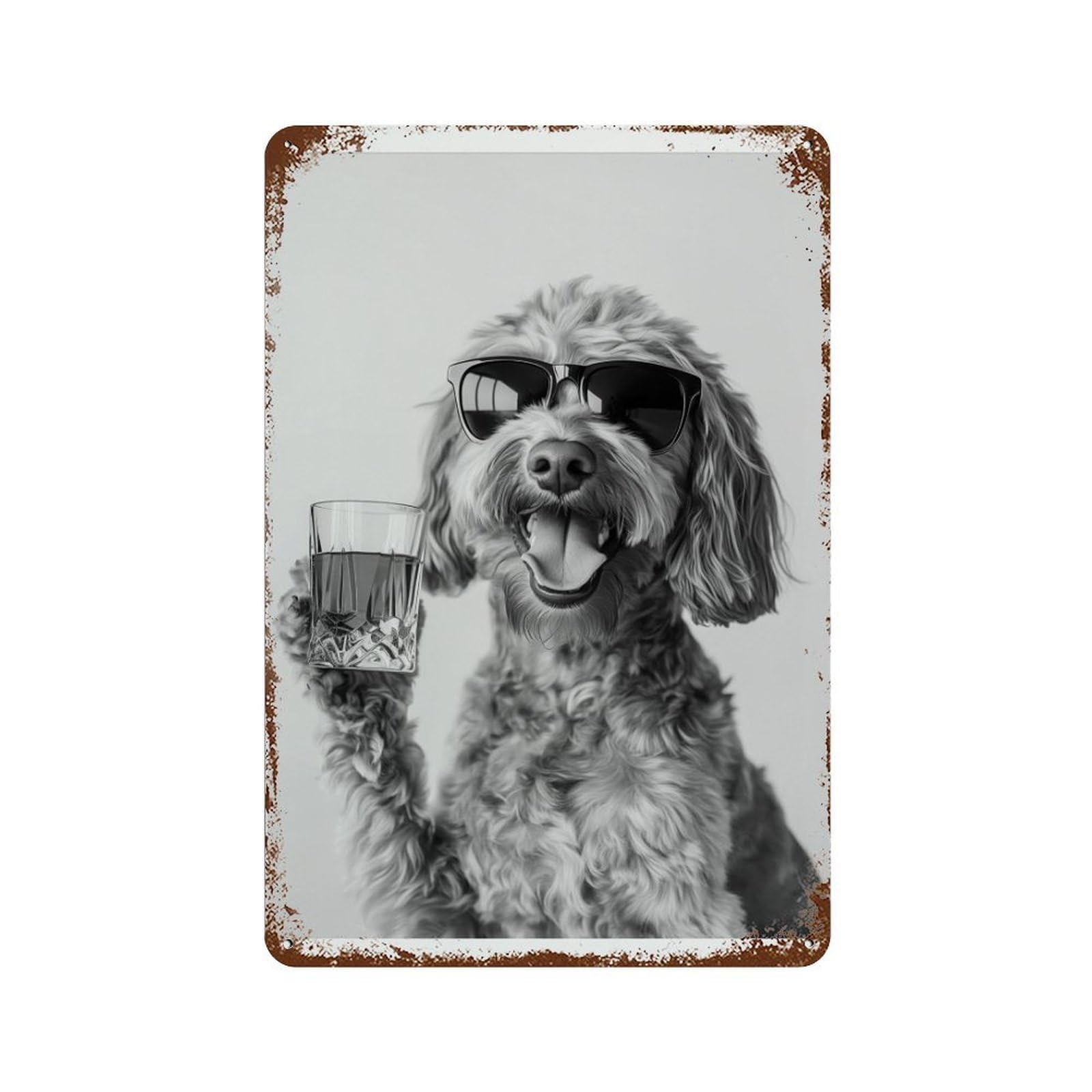 xiaoxiaoshen Goldendoodle Whiskey Funny Dog Bar Decor Wall Decor Art Metal Tin Poster Modern Home Decor Art Home Bar Shop Decorations Vintage Sign 30x20cm