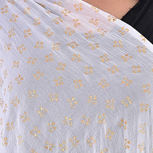 Image of YOUTHQUAKE Soft Chiffon Dupatta with Golden Foil Print & Tassels for Women & Girls