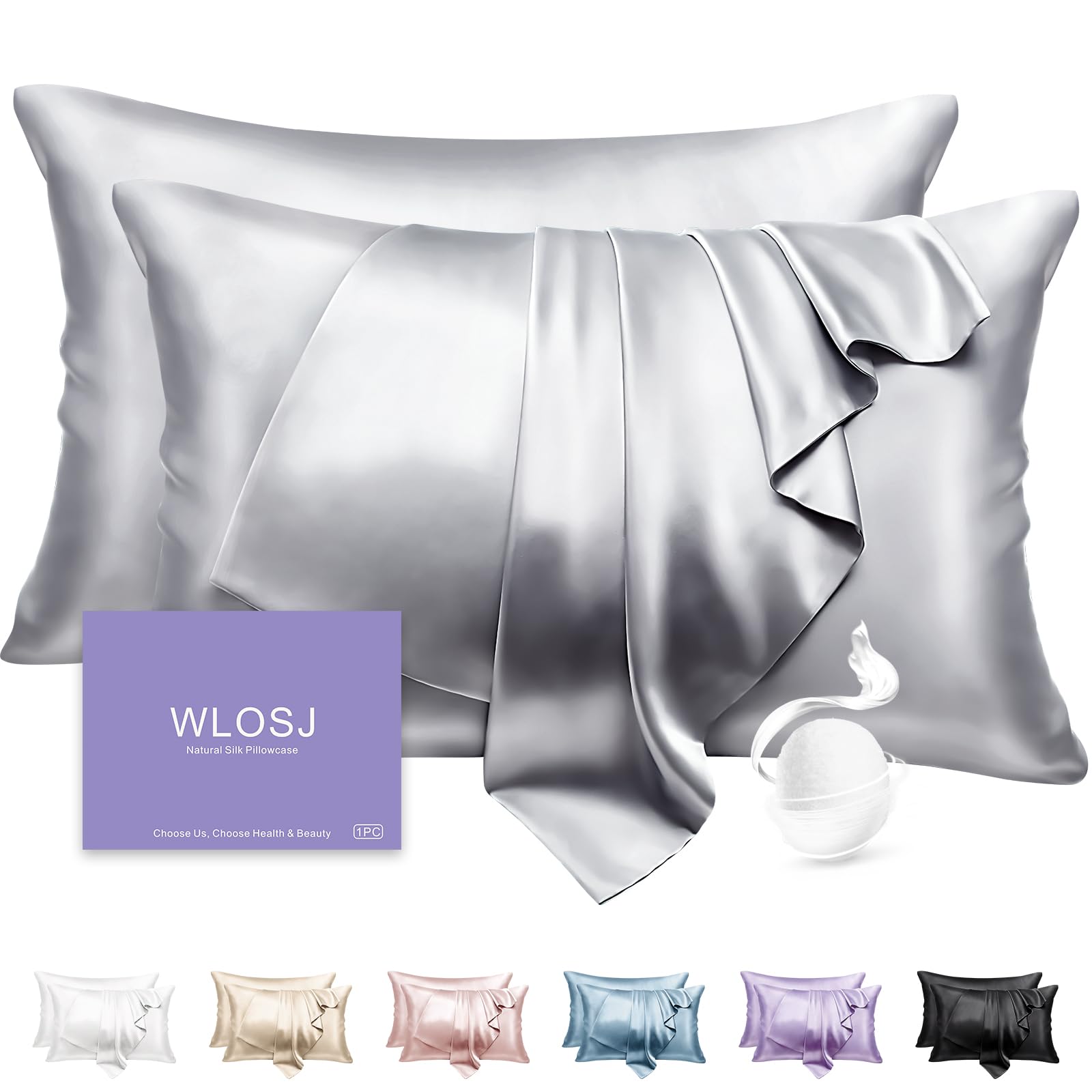 Photo 1 of ** light purple**
WLOSJ 100% Silk Pillow Cases 2 Pack Queen Size Mulberry Silk Pillowcase Set of 2 for Hair and Skin 22 Momme Highest Grade 6A Silk Cooling Soft Smooth with Zipper 20 x 30 Inches, Grey