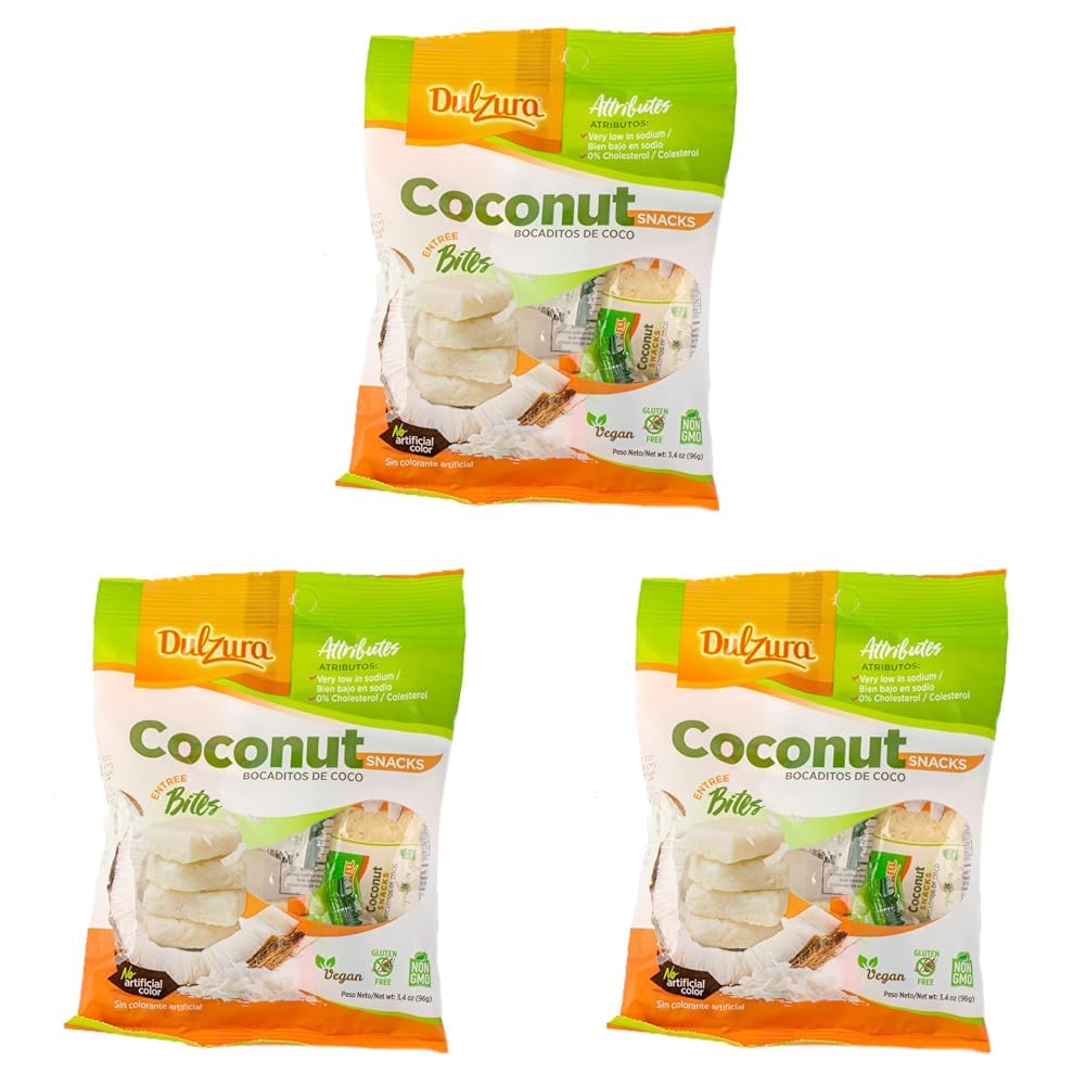 Dulzura Coconut Snacks - Light and Flaky Coconut Treats - 3.4 oz (Pack of 3)