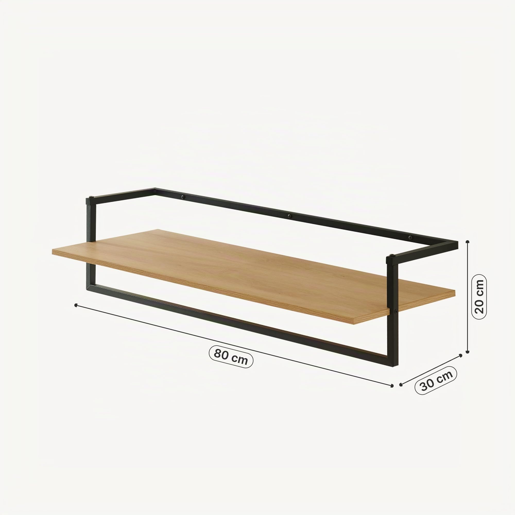 [en.casa] Barra Appendiabiti da Muro con Piano di Appoggio 80x30x20cm | Porta Abiti da Parete, Asta in Metallo, Organizzatore Guardaroba, Effetto Rovere, Nero, Ingresso, Corridoio, Ufficio