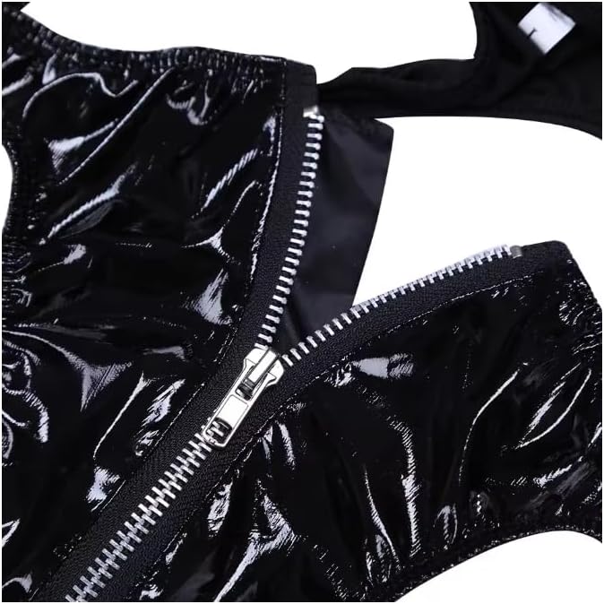 Mens Lingerie Patent Leather Latex Panties Underwear Underpants With Front Zipper G-Strings And Thongs Sissy Briefs