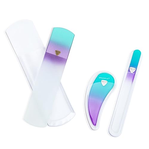 BONA FIDE BEAUTY Juego de limas de uñas de vidrio ergonómicas checas para uñas naturales y paquete de lima de pie de vidrio