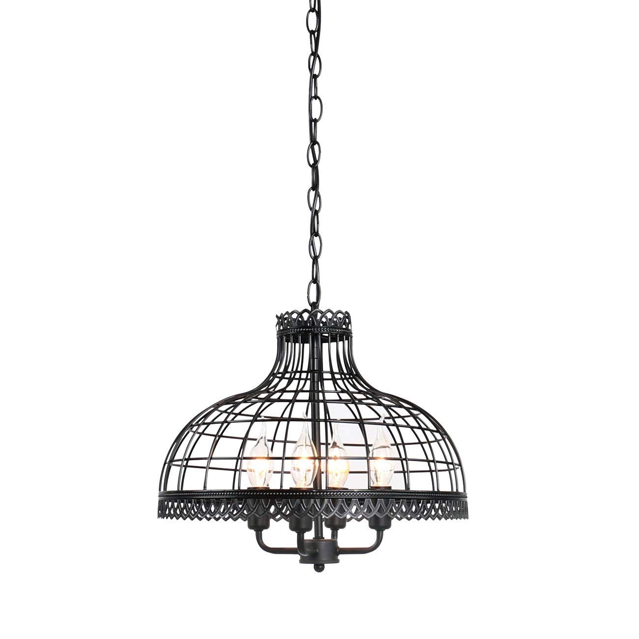 Lustre style industriel en maille de métal noir et plafonnier bougie E14 aux finitions soignées