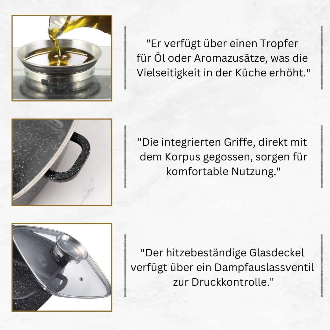 GOLDMANN 28x11 cm (6,5 l) quadratischer aus Aluminiumguss Bräter mit Glasdeckel – Antihaft-Marmorbeschichtung, geeignet für alle Herdarten inklusive Induktion & PFOA-frei
