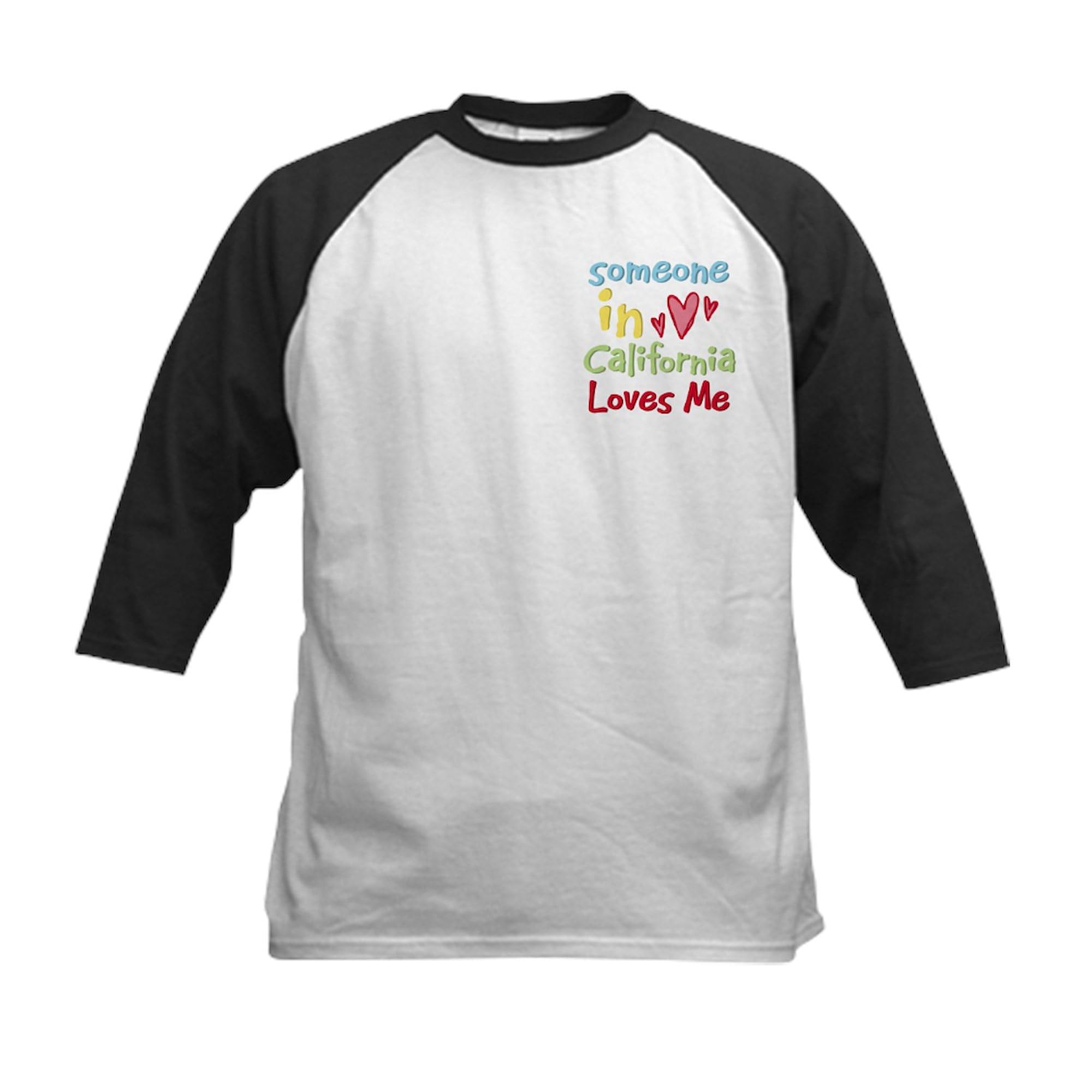 CafePress Someone in California Loves Me Kids Baseball Jerse Kids Cotton Baseball Jersey, 3/4 Raglan Sleeve Shirt Black/White