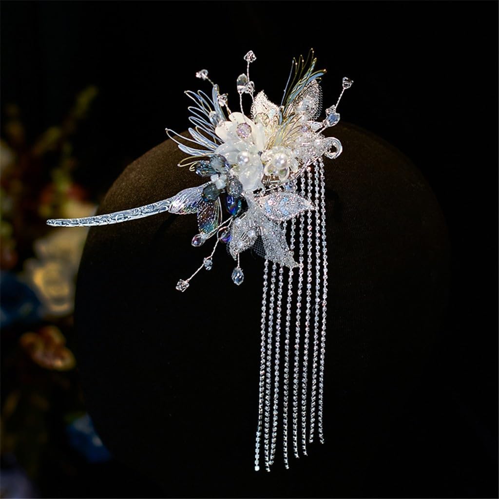 Bridal Costume Headdress Antique Hairpin Tassel Crystal Step Shake