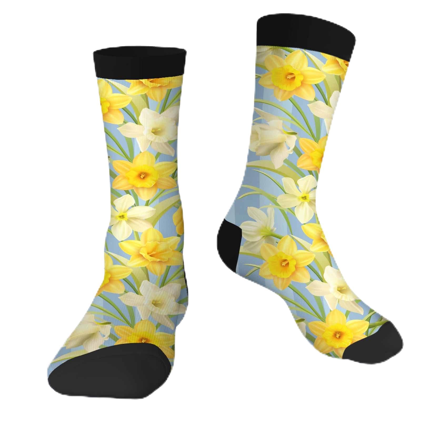 Muntayson Unisex Daffodils Funny Socks Novelty Casual Crew Socks Contrast Color Design For Women Men