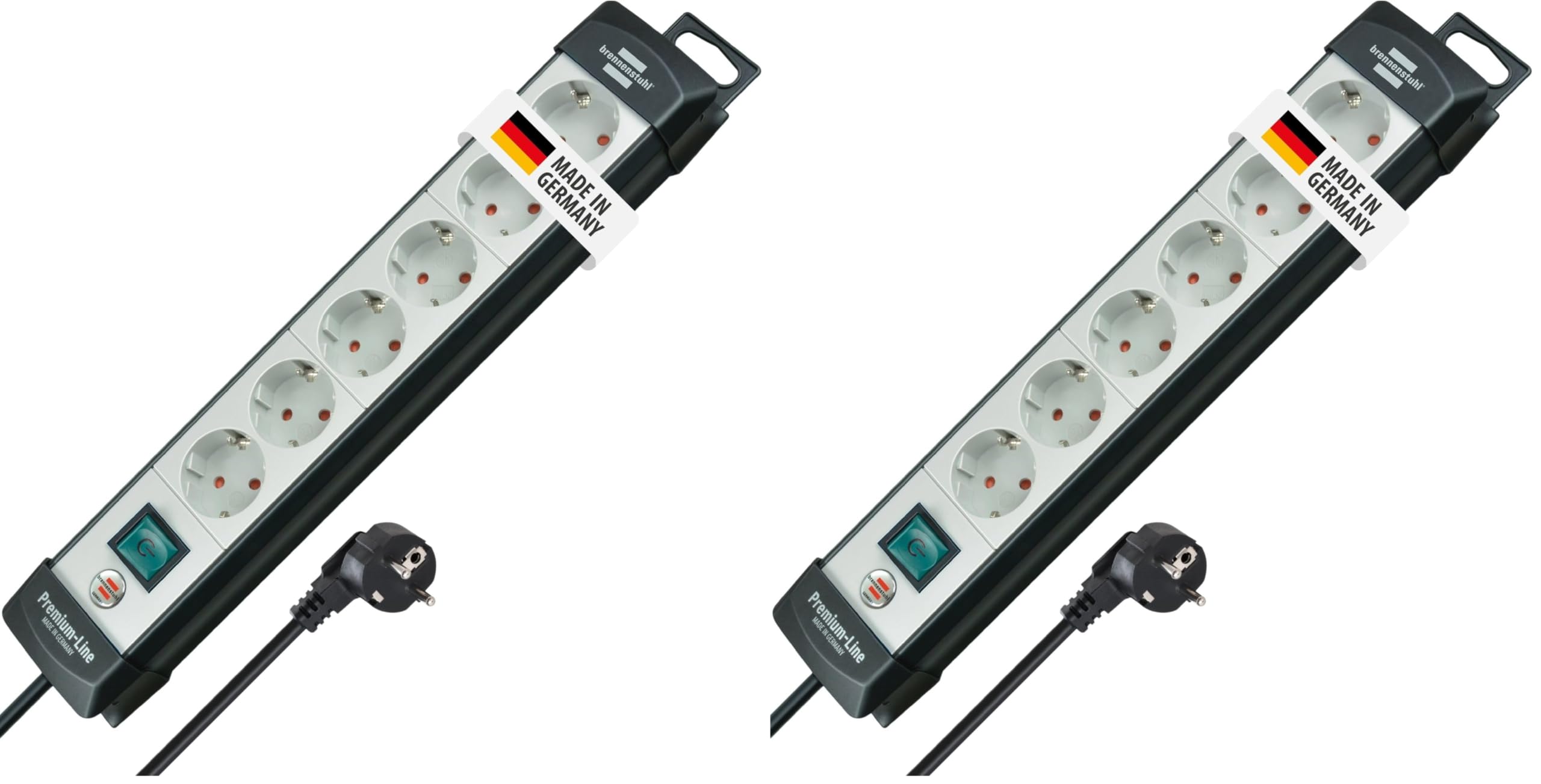 Brennenstuhl Premium-Line Steckdosenleiste 6-Fach (Mehrfachsteckdose mit Schalter und 3m Kabel - 45° Anordnung der Steckdosen, Steckdosenleiste Wandmontage, Made in Germany) schwarz/grau