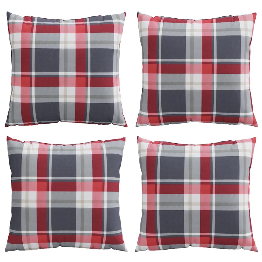 Set di 4 cuscini per esterni, 40 x 40 cm, motivo a quadri, colore rosso, poliestere impermeabile e imbottitura in fibra cava, comodi cuscini per sedie da giardino, balcone e lounge