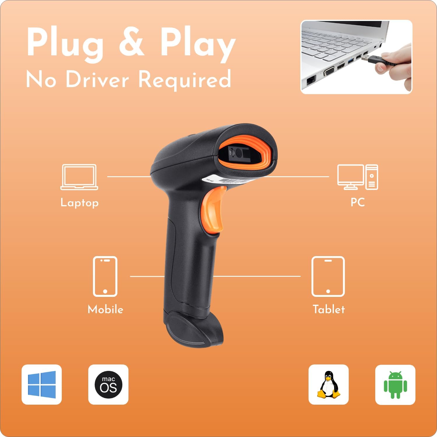 PX40 Wireless 2.4GHz 2D & 1D Barcode Scanner (QR Code & Barcode) | Wired & Wireless(Rechargeable) Connectivity | Strong ABS Body | 1 Year Warranty (B29) 3