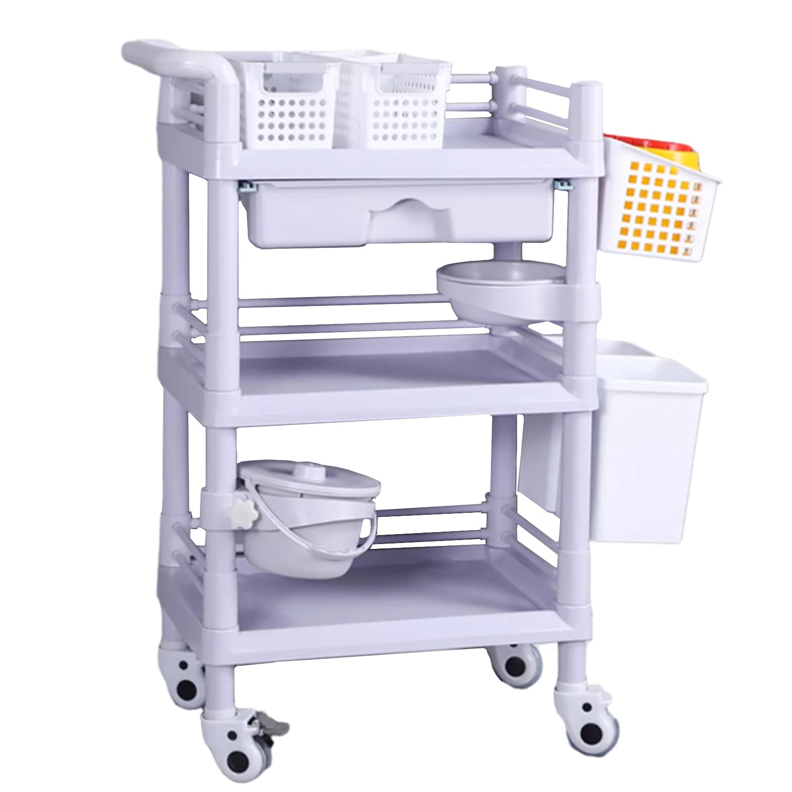 asdchZen Utility Cart Organizer Service Cart Abs Plastic Utility Serving Trolley,3-Tier Gray Rolling Storage Stand Carts For Laboratory/Beauty Club