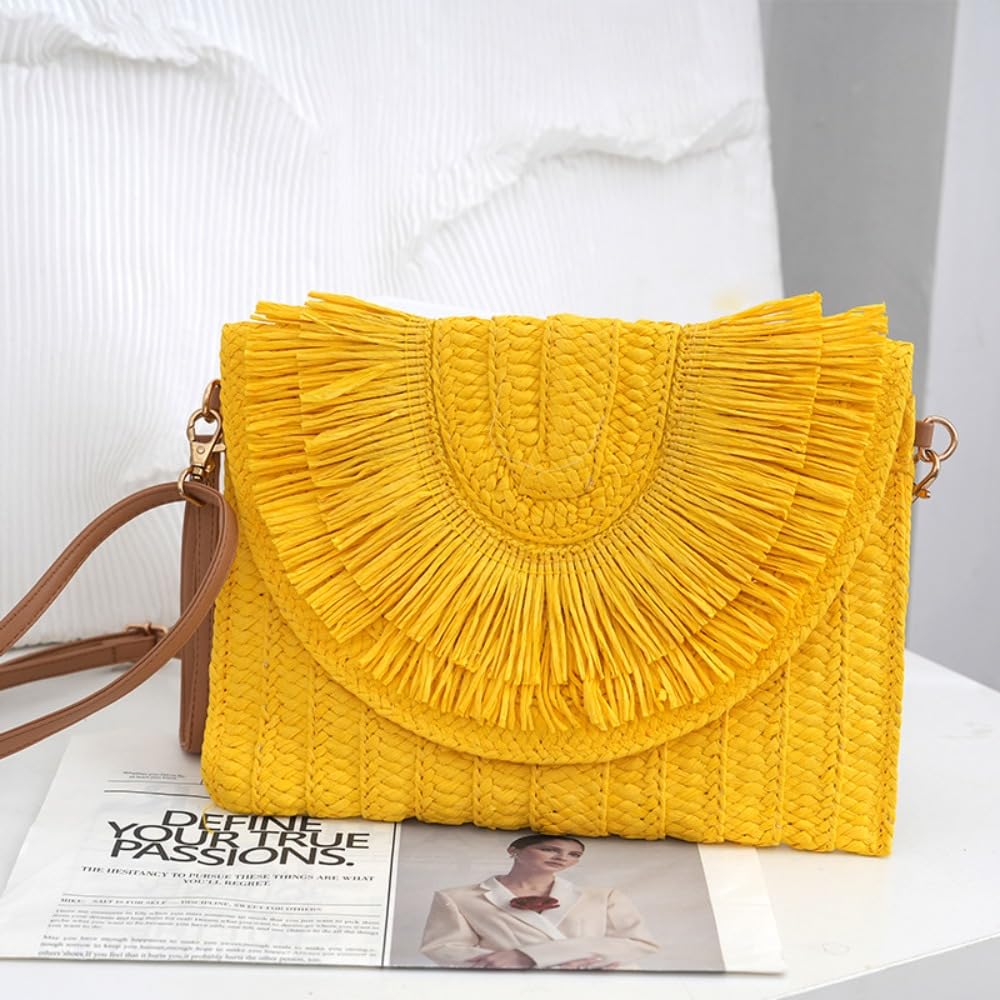 Strohtasche für Damen Damen Handgelenk Clutches Stroh Weaven Taschen Sommer Frauen Schulter Umhängetaschen handgemachte Handtaschen Geldbörse Strandtasche