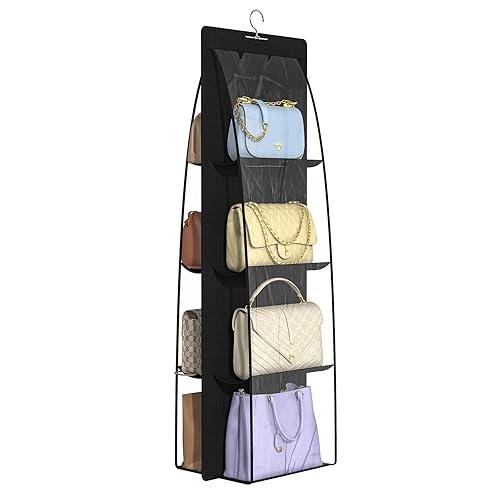 1 Packs 8 Pockets Black Handbag Hanging Purse Organizer for
