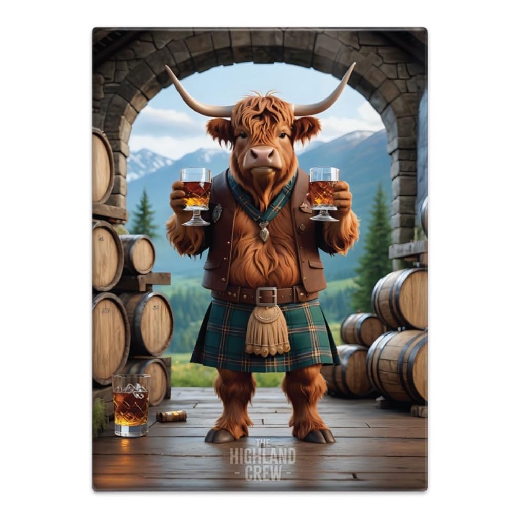 Fridge Magnet (65 x 90 mm) - The Highland Crew - Bull - Whisky Barrels