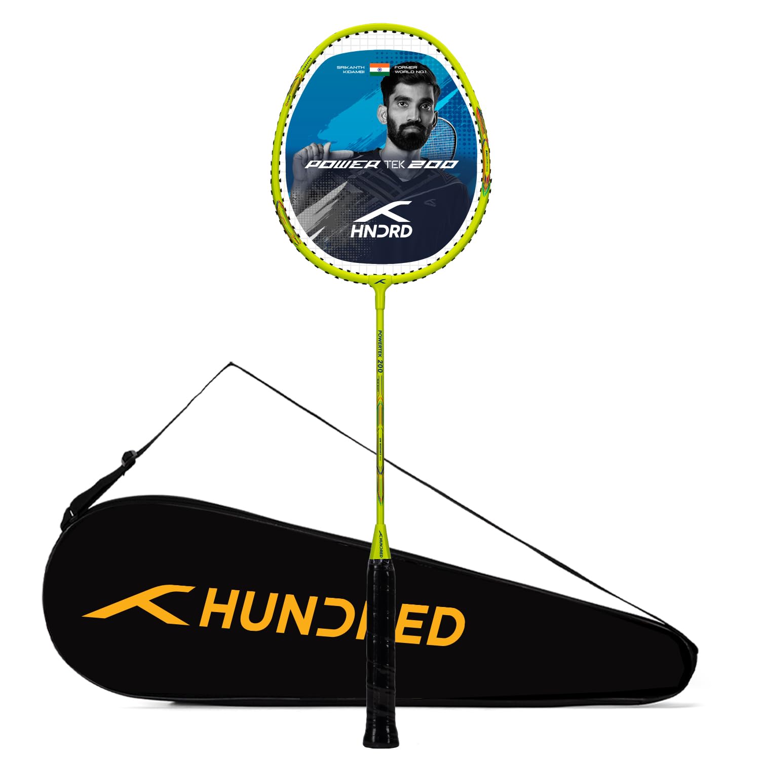Hundred Powertek 200 Aluminium Badminton Racket, Includes Head Cover, Lightweight Shuttle Bat for Beginners & Match Play – Cyan
