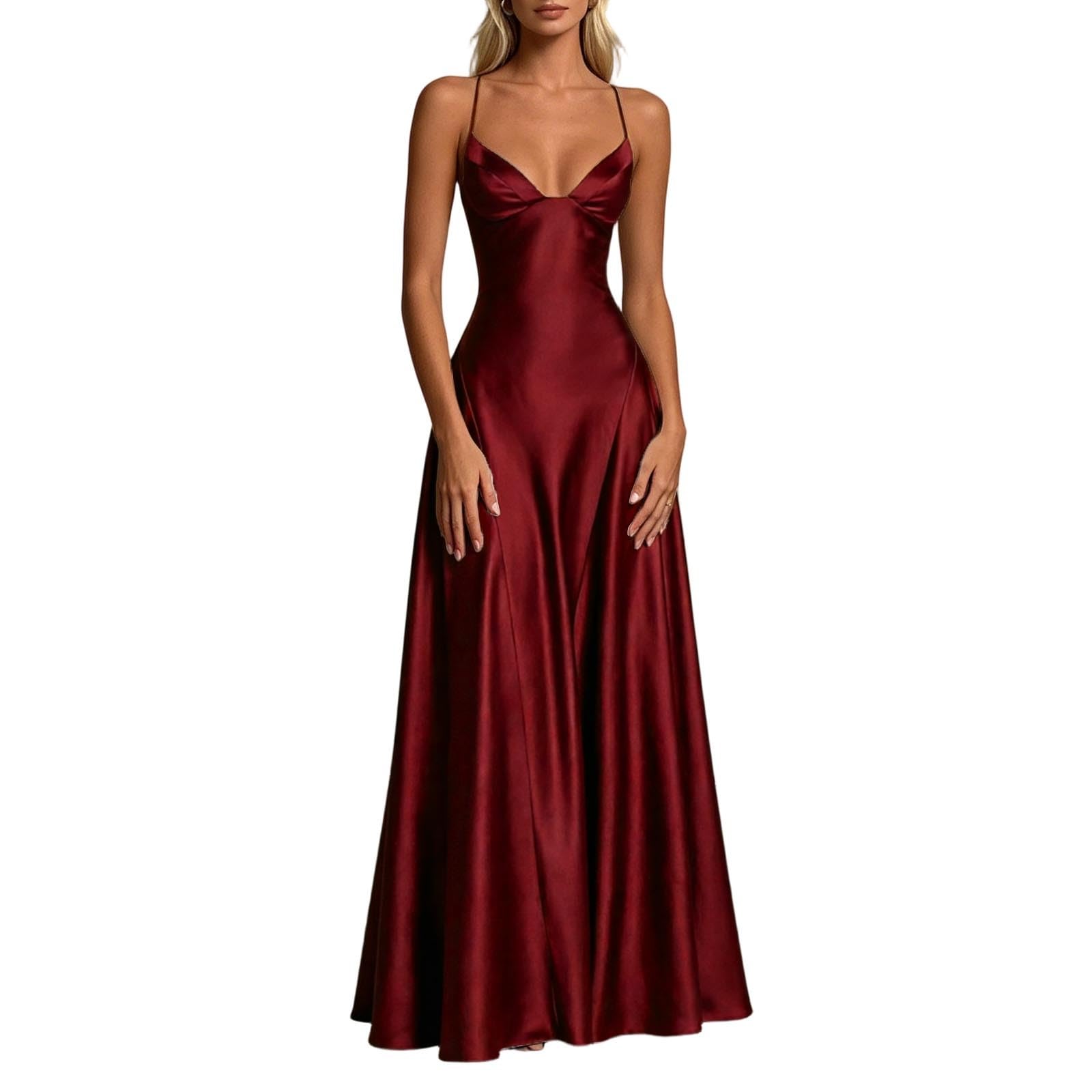 Vestidos de baile para mujer, de satén, vestido de dama de honor, largo, vestido de noche, cuello en V, de satén, vestido de cóctel, vestido de noche, vestido de fiesta