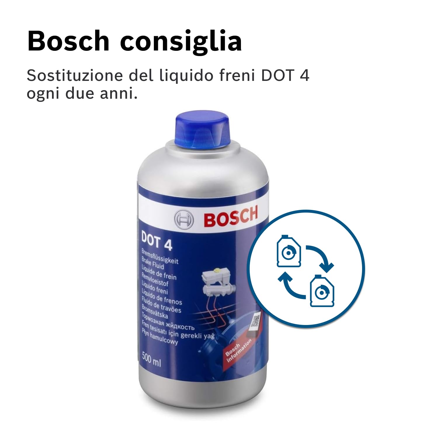 Liquido Freni Bosch DOT 4, 0,5 L – Per veicoli prodotti prima del 2010 – Adatto per freni ABS di prima generazione