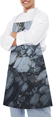 Miniatura 4 de MUSM Apron for Adults - 27.6 X 31.5 Inch, Heavy-Duty Polyester Aprons with Two Large Pockets, Waterproof Black Textured Marble Kitchen Apron for