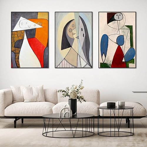 Juego de 3 cuadros abstractos minimalistas enmarcados en negro, cuadros artísticos modernos y famosos para sala de estar, baño, dormitorio, tamaño