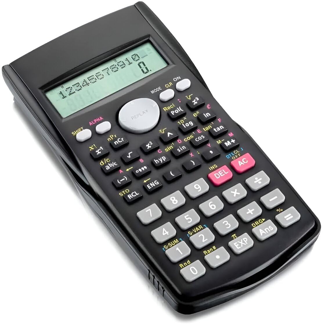 Scientific Calculator with 2-Line LCD Display, Multi-Function Keypad, Solar Panel and Battery Power, Handheld Calculator