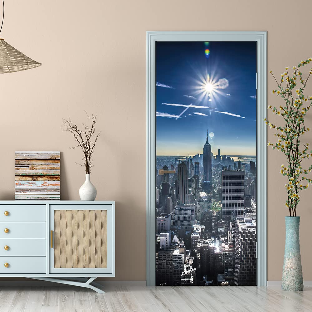 Sticker porte trompe l'oeil 3D New York 83x204 cm pour la décoration de la maison