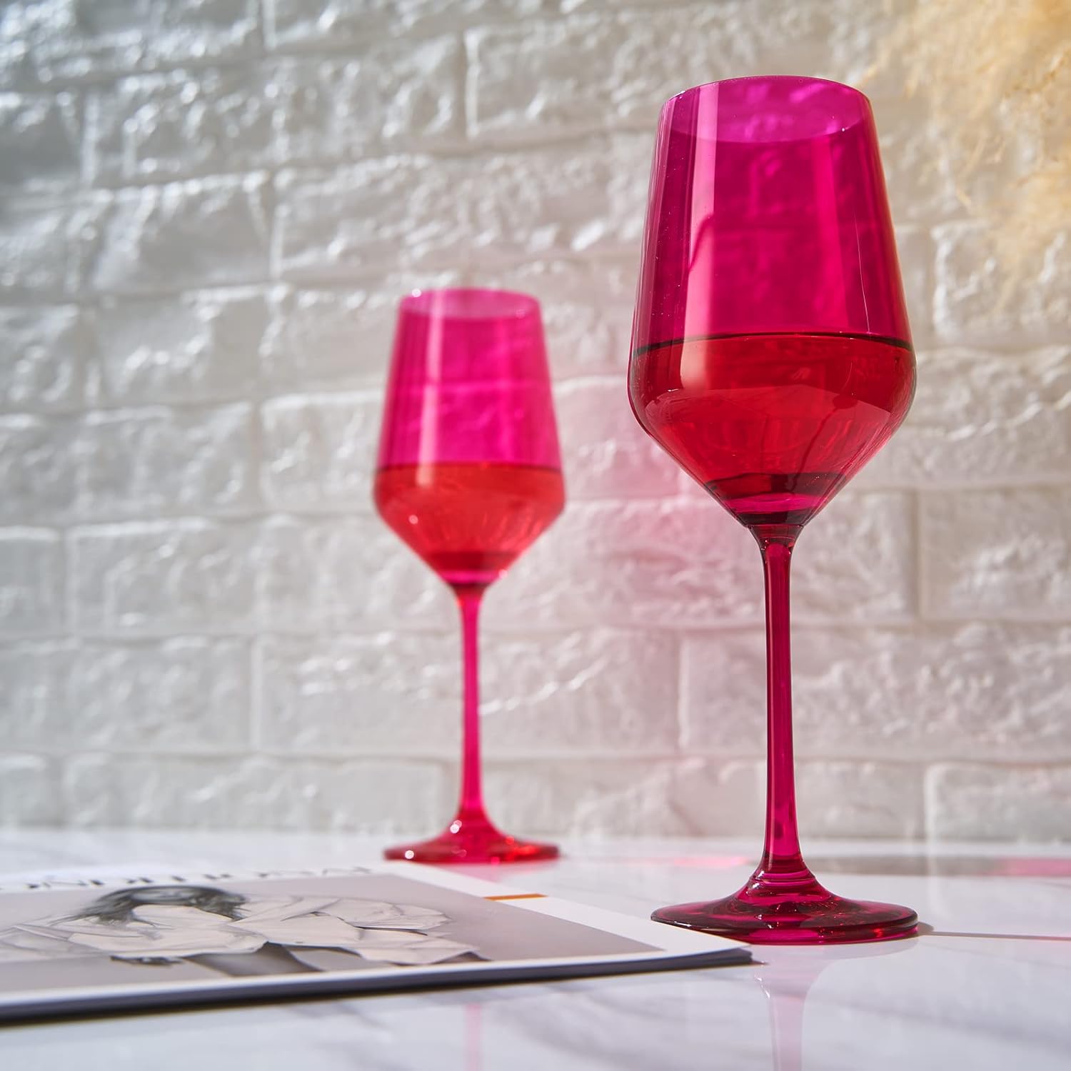 Hot Pink Wine Glasses | Set of 2 | Magenta & Blush Pink Classic Crystal Glassware, Glasses for Red and White, Cocktails, Champagne, Wine – Unique Gift for Wine Lovers (12 OZ)
