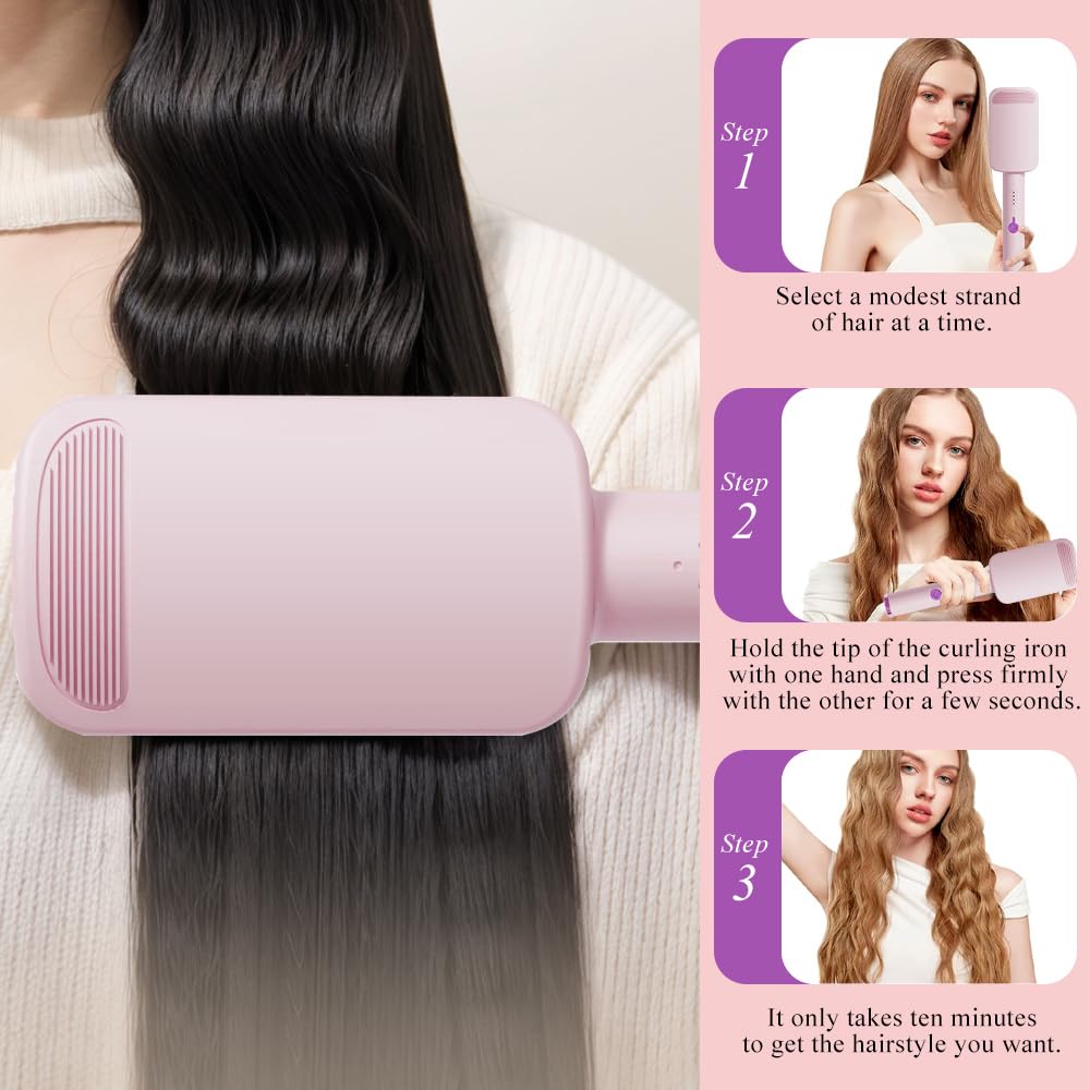 Piastra Onde per Capelli, Ferro Arricciacapelli, 32 mm Ferro per Capelli Onde con 4 Temperature regolabili per tutti i tipi di capelli, viene fornito con 1 pettine, 2 clip (Rosa)