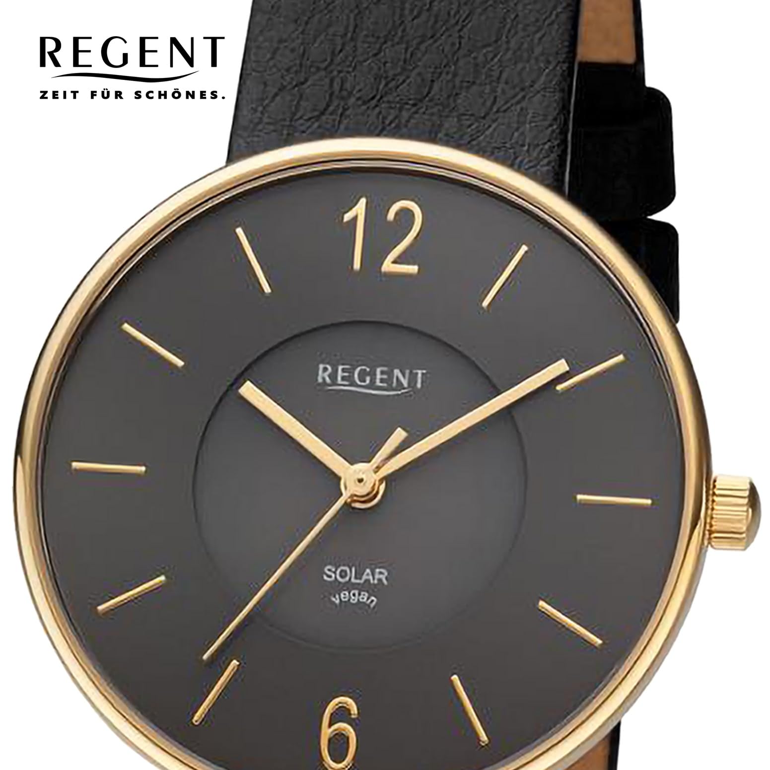 REGENT Damen-Uhren Analog Solar One Size Schwarz 32020783