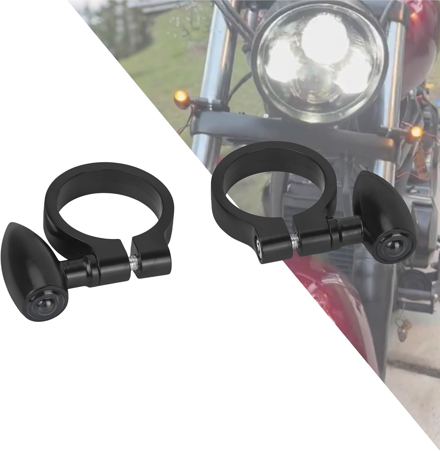 Motorcycle Turn Signal Front Fork Blinker Light Fit for All motorcycles with 39-41mm Fork Harley Touring King Fat Boy Dyna Road Glide Softail (Black Housing Smoke Lens)