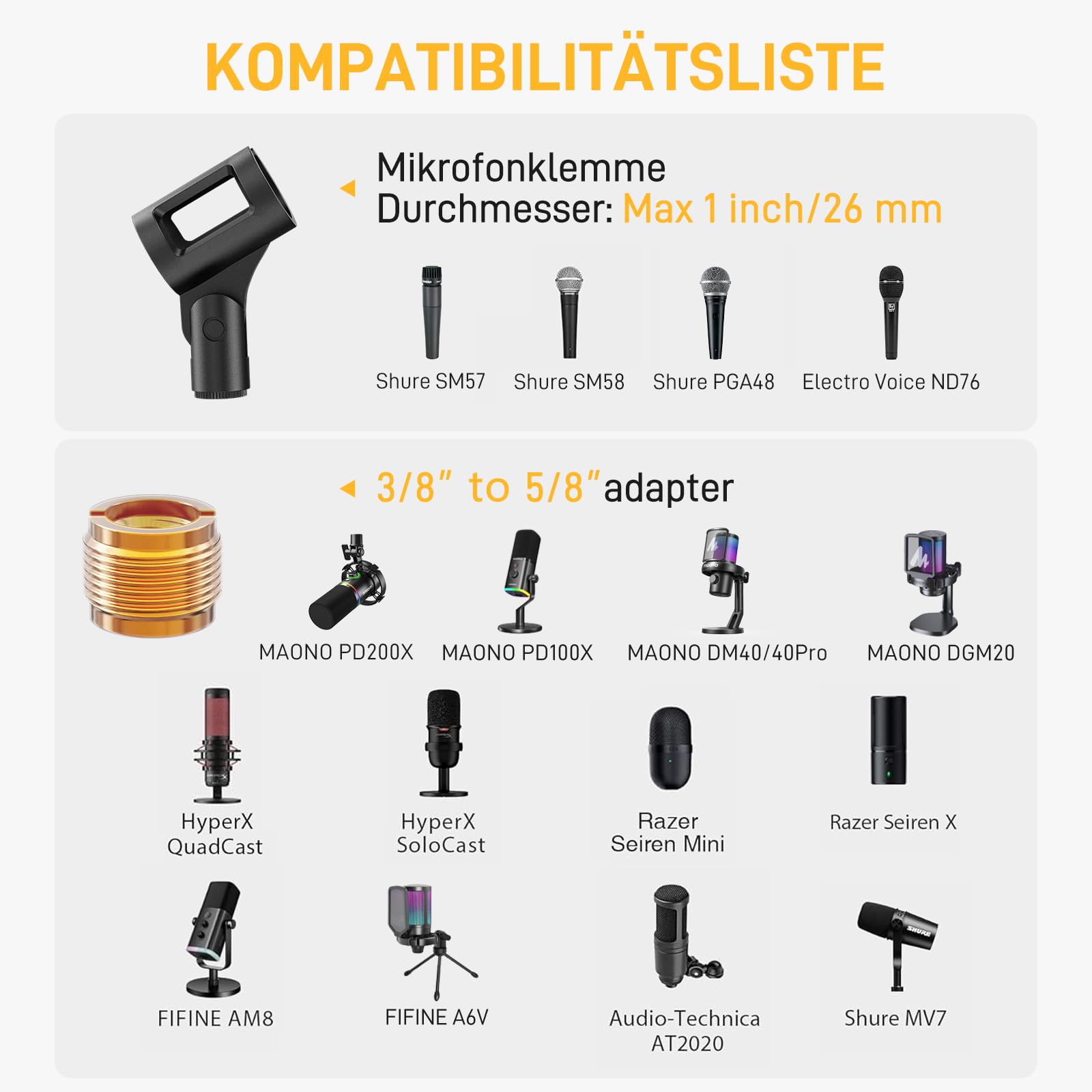 Maono Mikrofon arm, Verstellbarer Mikrofonständer für Podcast, Gaming, Streaming & Aufnahmen – inkl. Tischklemme und 3/8" zu 5/8" Adapter – BA20,Schwarz