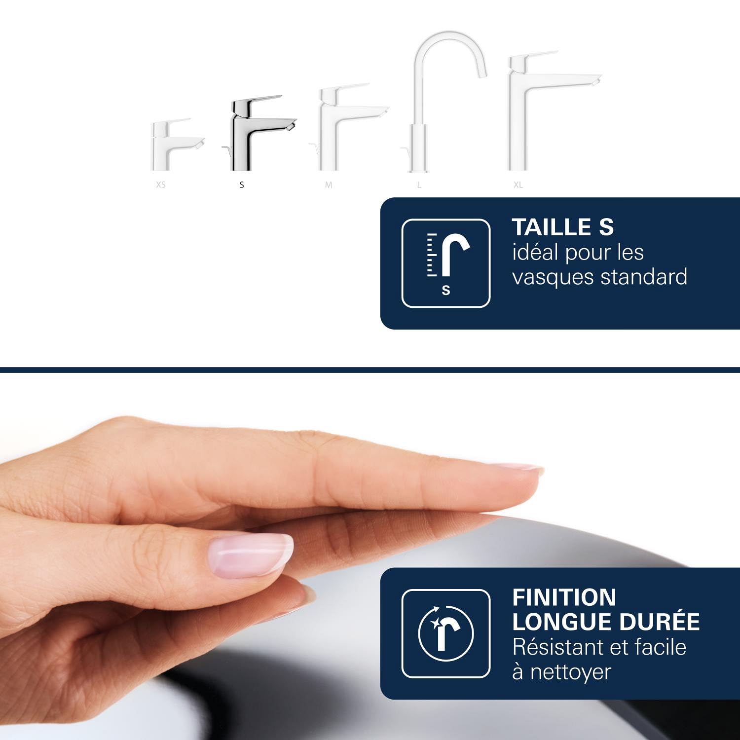 GROHE Dice Mitigeur monocommande Lavabo Taille S (Robinet pour Lavabo de Salle de bain, Avec bonde clic clac, facile à installer avec QuickTool inclus, Economie d'eau), Chrome, 1018610000