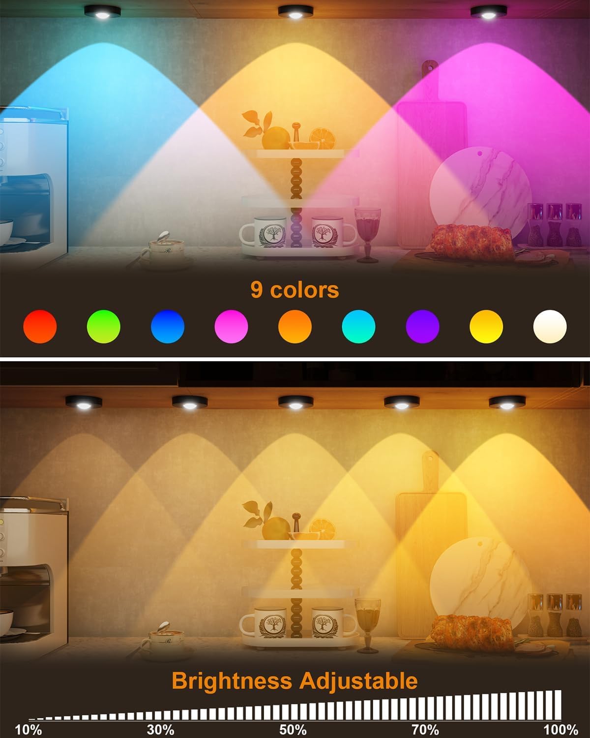 6 Luci LED Sottopensile A Batteria - Con Telecomando, Colori Multipli, Timer, Per Cucina E Armadi