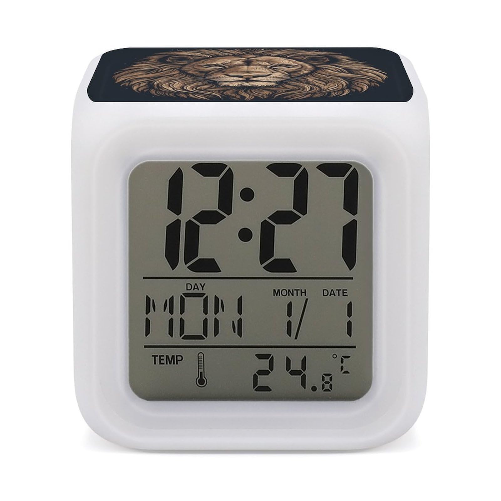 VstaDank Cartoon Lion Alarm Clock Sleep Trainer 7 Color Changing Night Light Modern Touch Bedside Lamp Fashion Digital Clock with Temperature Display Wake Clocks for Loud Alarm