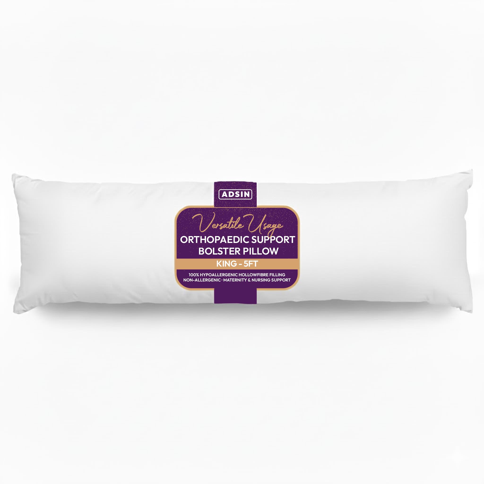 adsin Bolster Pillow with Case - Pregnancy Maternity Orthopaedic Support Pillow with Case White (King 5ft)