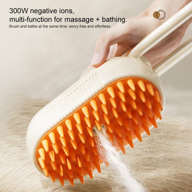 Image of 3-in-1 Cat Grooming Brush - Water Spray & Self-Cleaning Shedding Brush for Cats & Dogs - Pet Hair Removal & Massage Comb for Long & Short Hair (beige). (Beige)