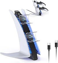 [Upgraded] Dobe PS5 Controller Charging Station - Dualsense Charging Station for Wireless PS5 Charger, Fast PS5 Charging Docking Station with Light Switch & Type-C Charging Cable