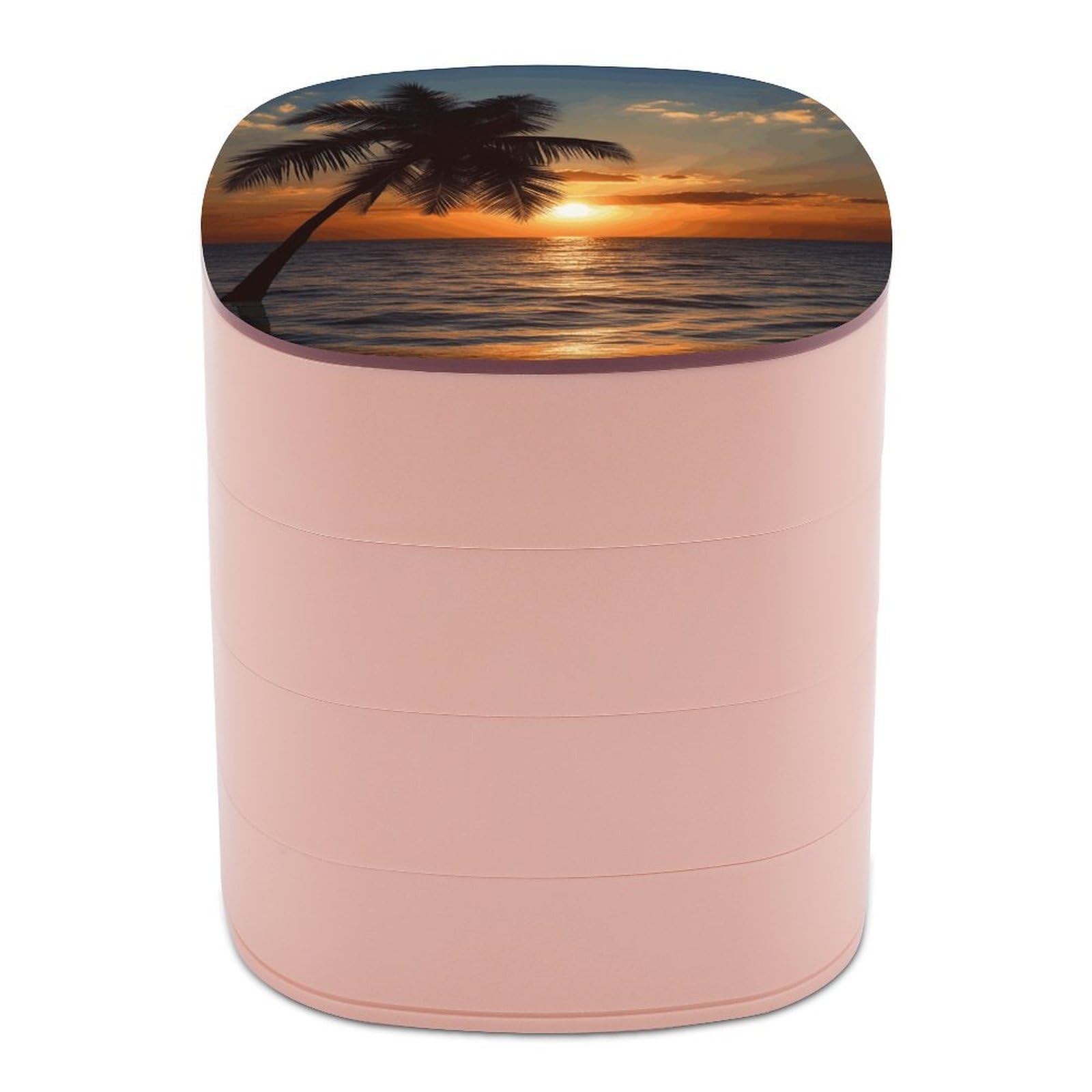 VstaDank Sunset Palm Tree Ocean Jewelry Box 360° Rotatable Jewelry Organizer 4 Layers Jewelry Case with Lid Fashion Portable Earring Holder for Bracelets Rings Bracelets Vanity