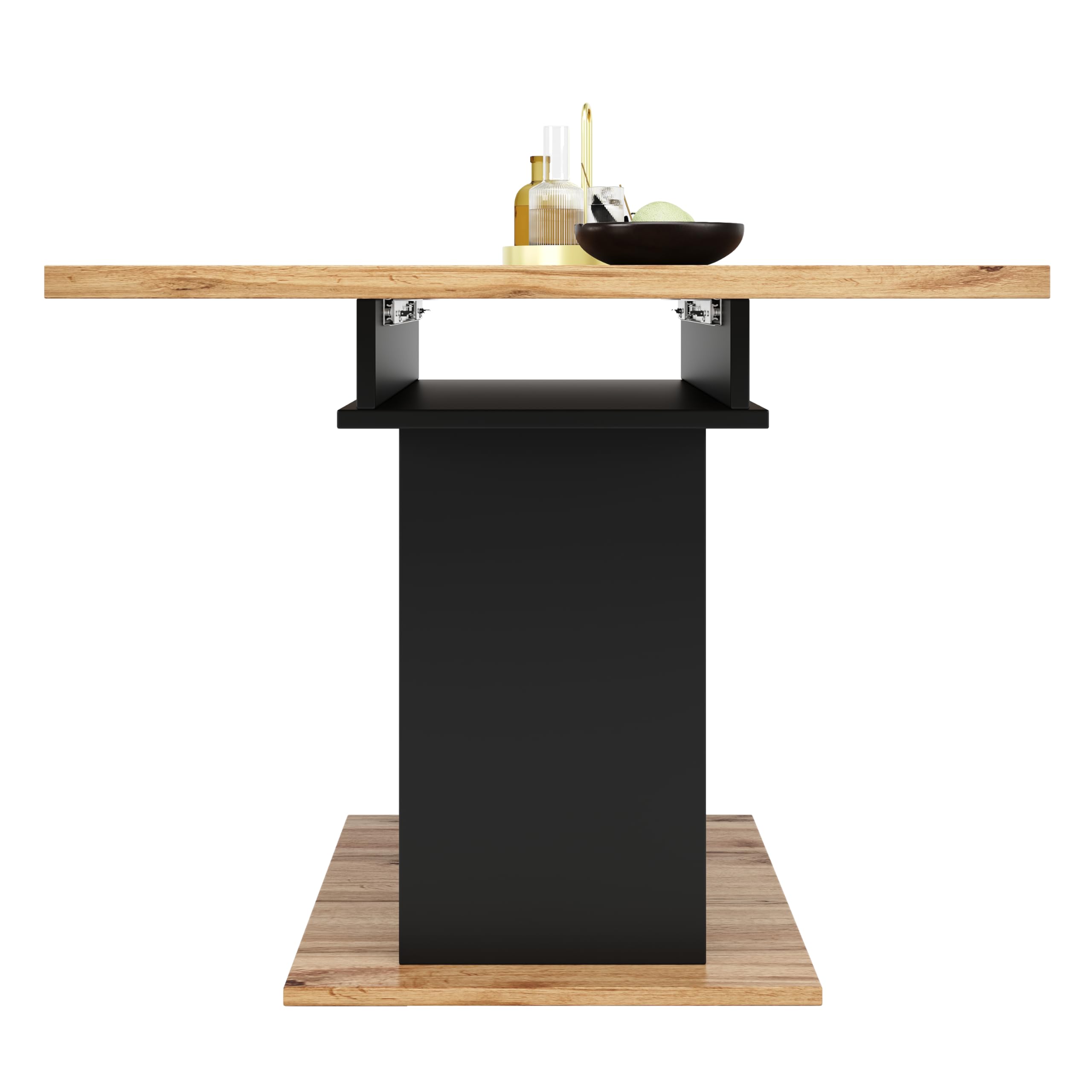 Tavolo da pranzo allungabile (140 x 70 cm), tavolo da cucina salvaspazio, tavolo da pranzo con tre ripiani, adatto per cucina e soggiorno, colore naturale + nero