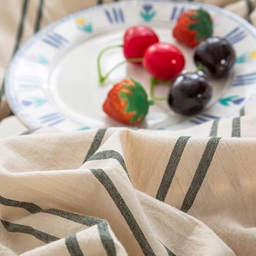 Miniatura 5 de Mucalis Juego de funda de edredón beige tamaño King con rayas verdes, 100% algodón lavado, moderno juego de ropa de cama de 3 piezas con cierre de