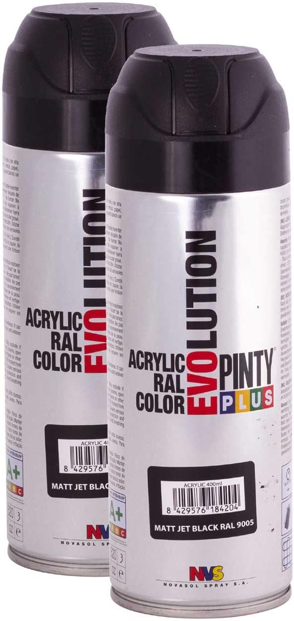 Pintyplus Evolution Spray Paint - 11oz, Solvent Based, Acrylic Spray Paint. Multiple Applications Including Wood, Stone, Cardboard, Paper, & Cardboard. RAL 9005 Matt Jet Black
