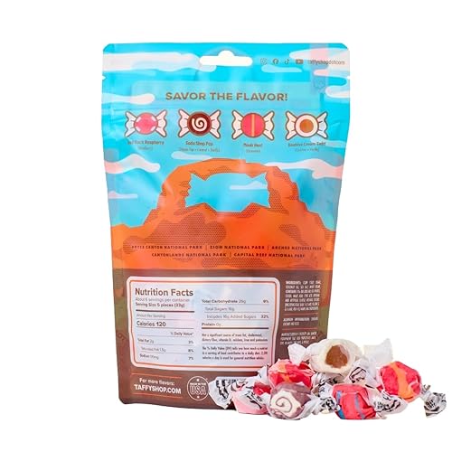 Vista 32 de Taffy Shop Florida Taffy - Caramelos masticables suaves y gourmet, paquete variado, aperitivo dulce a granel, regalo fresco y sin gluten, 30 piezas