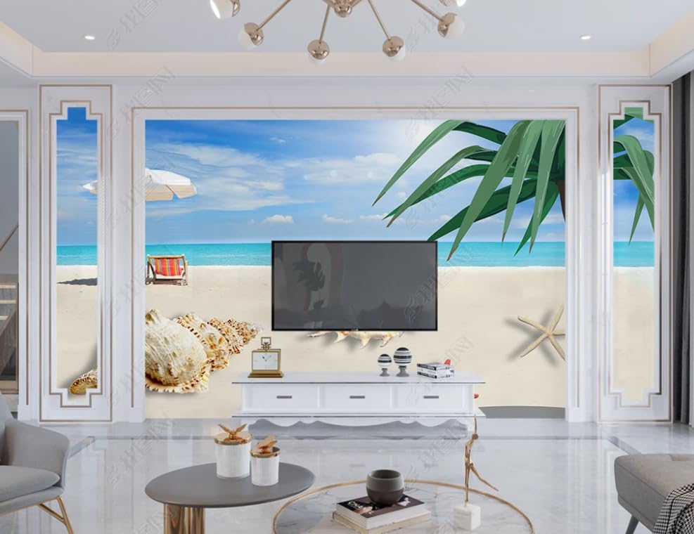 Papier Peint Intissé Plage pour Agrandir une Pièce | Fresque Murale Eau de Mer Salon - 3