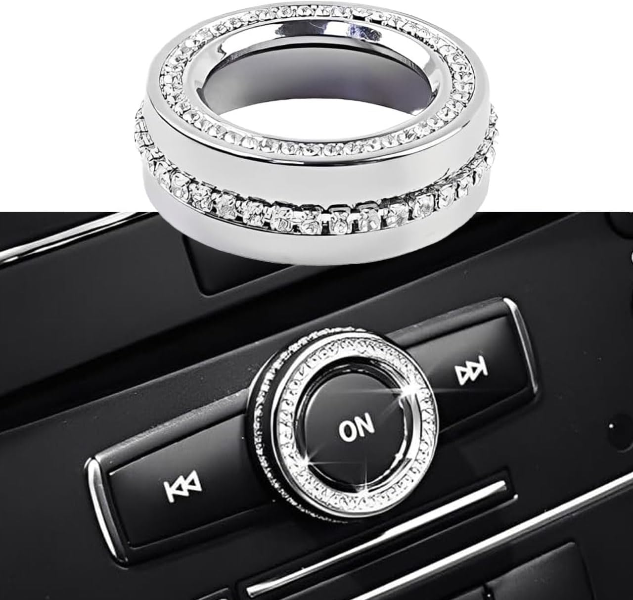 Angelguoguo Bling Diamond Style Volume Knob Cover Fit for Mercedes Benz A Class B Class GLK GLA CLA GLE ML GL Auto Interior Accessories Multimedia Sound Volume Knob Covers (Silver Style)